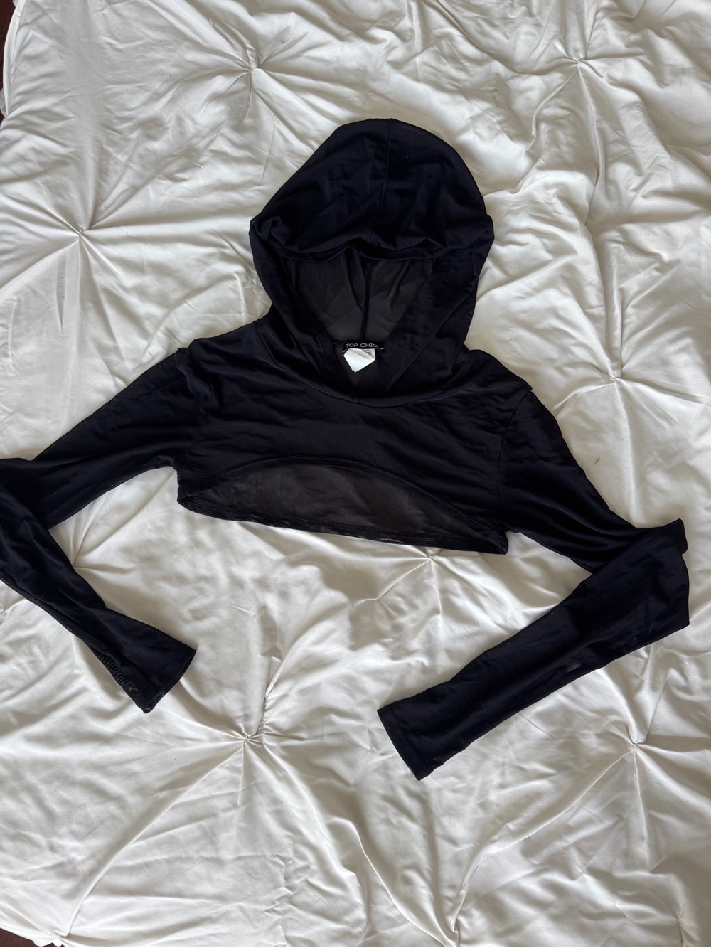 Black Cropped Hooded Long-Sleeve Top